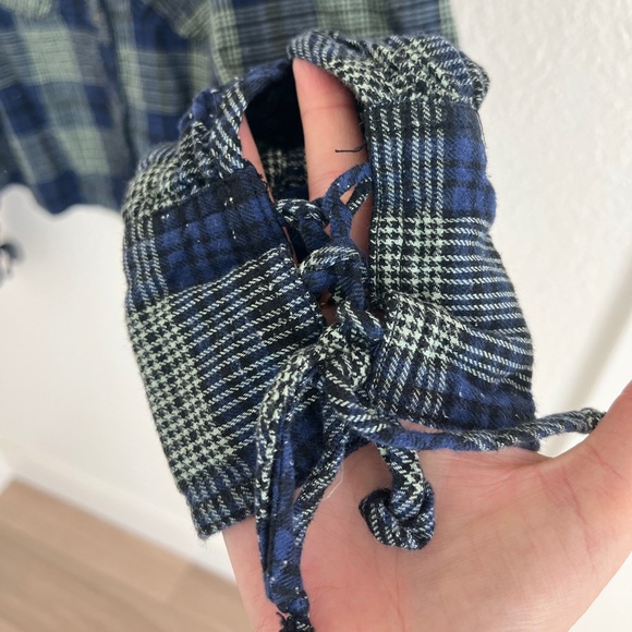 FREE PEOPLE blue sun city plaid puff sleeve top grunge preppy / size XS - Picture 5 of 8
